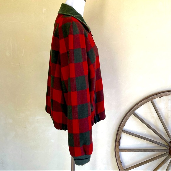 PENDLETON 100% Virgin Wool Beautiful Hunter Green Red Buffalo Plaid Jacket L USA - Picture 7 of 12